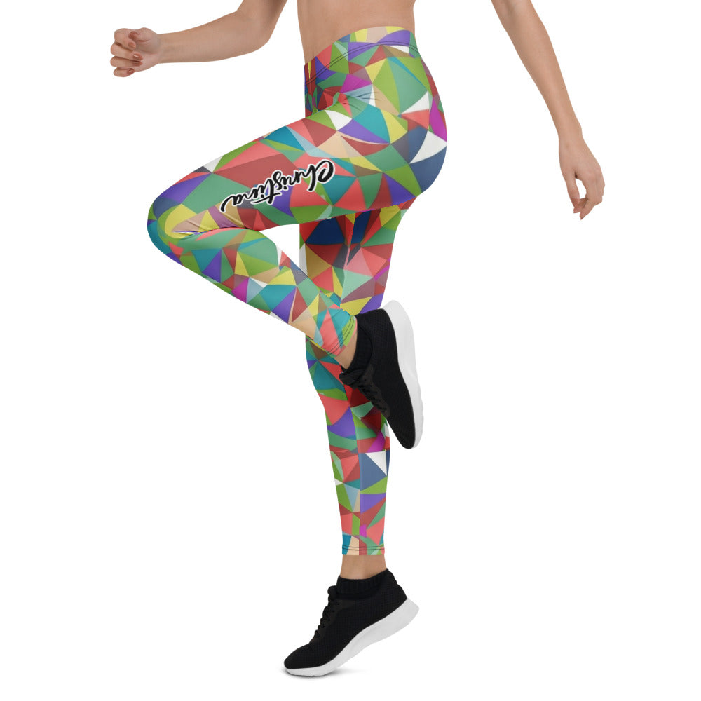 Personalisierte Damen Sportleggings Geometrisches Muster Bunt Abstrakt Fitness Yoga Leggings P752
