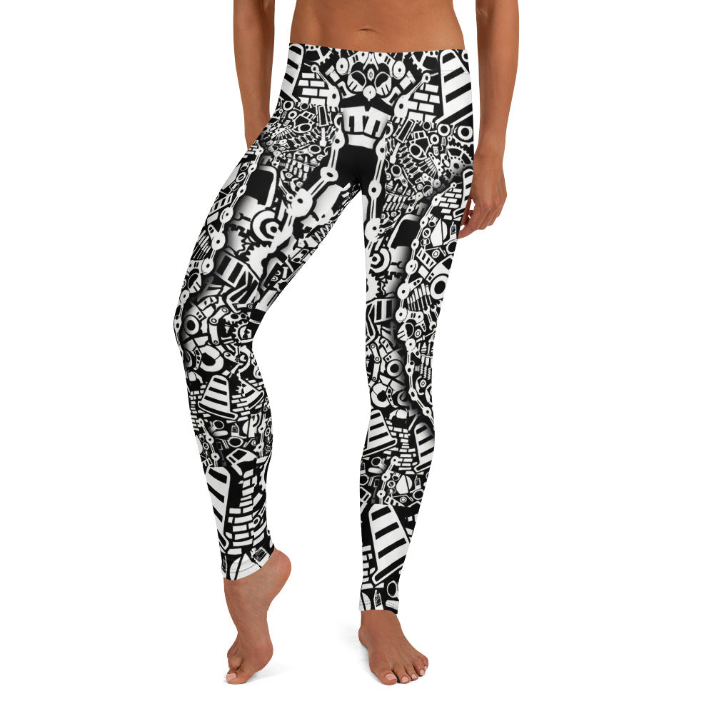 Personalisierte Damen Sportleggings Schwarz Weiß Urban Graffiti Muster Fitness Yoga Leggings K694