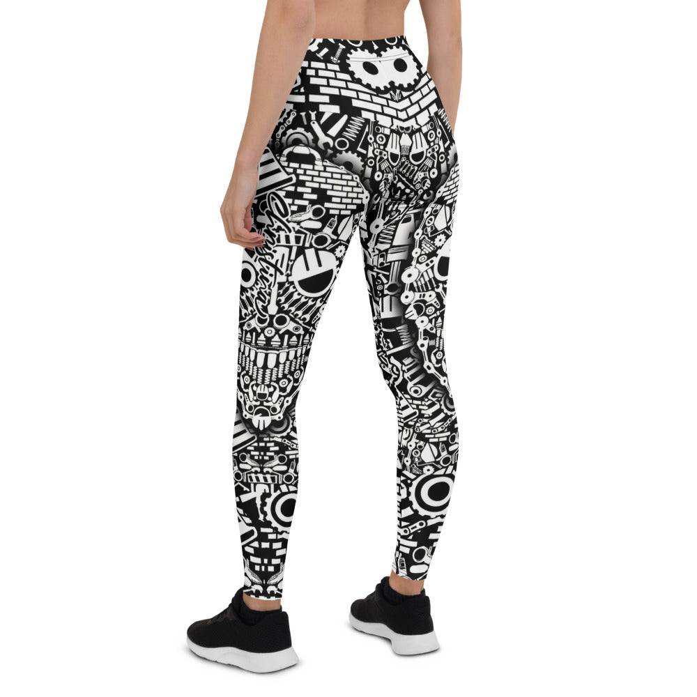 Personalisierte Damen Sportleggings Schwarz Weiß Urban Graffiti Muster Fitness Yoga Leggings K694