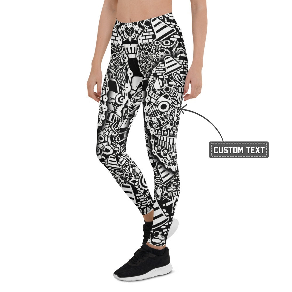 Personalisierte Damen Sportleggings Schwarz Weiß Urban Graffiti Muster Fitness Yoga Leggings K694 - XL