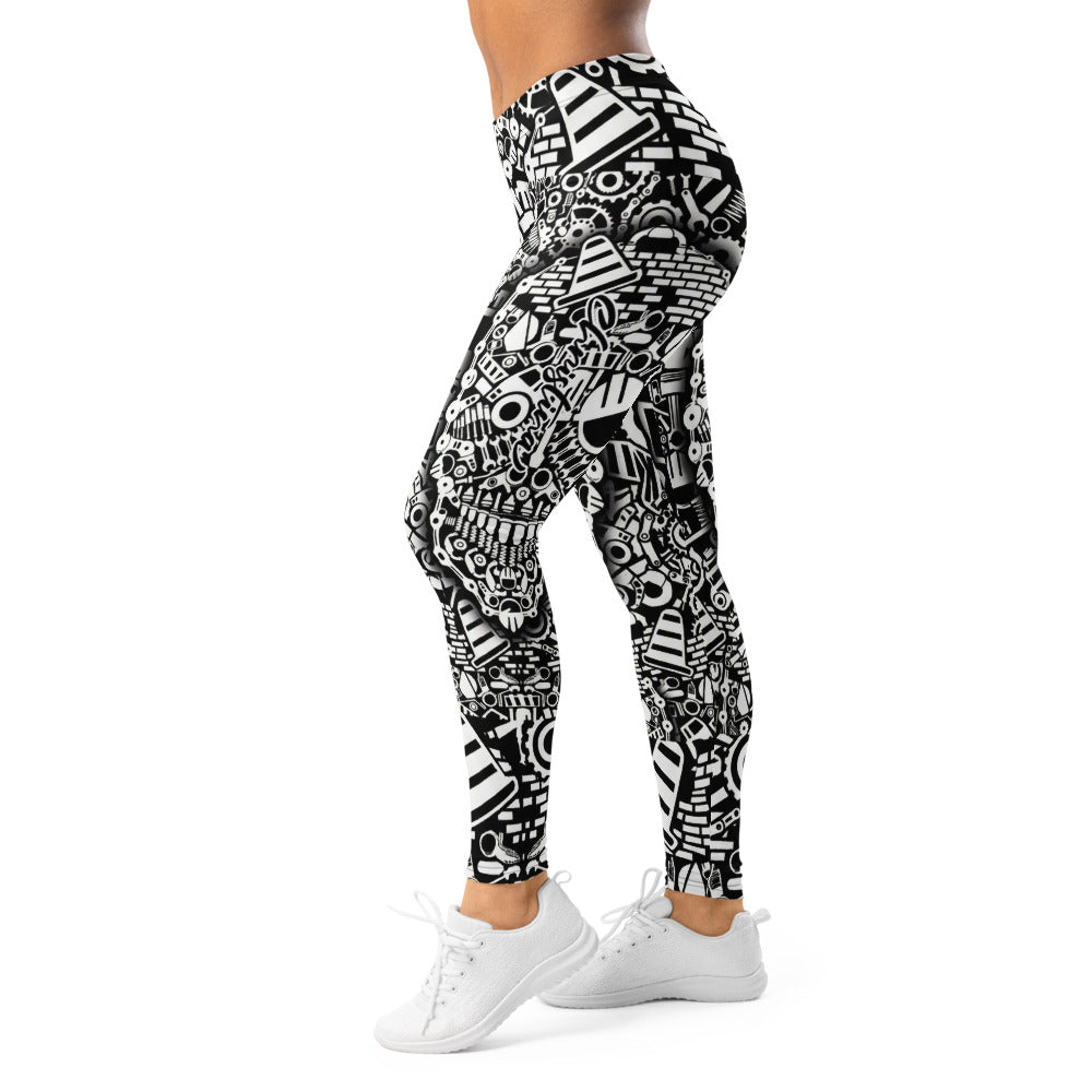 Personalisierte Damen Sportleggings Schwarz Weiß Urban Graffiti Muster Fitness Yoga Leggings K694