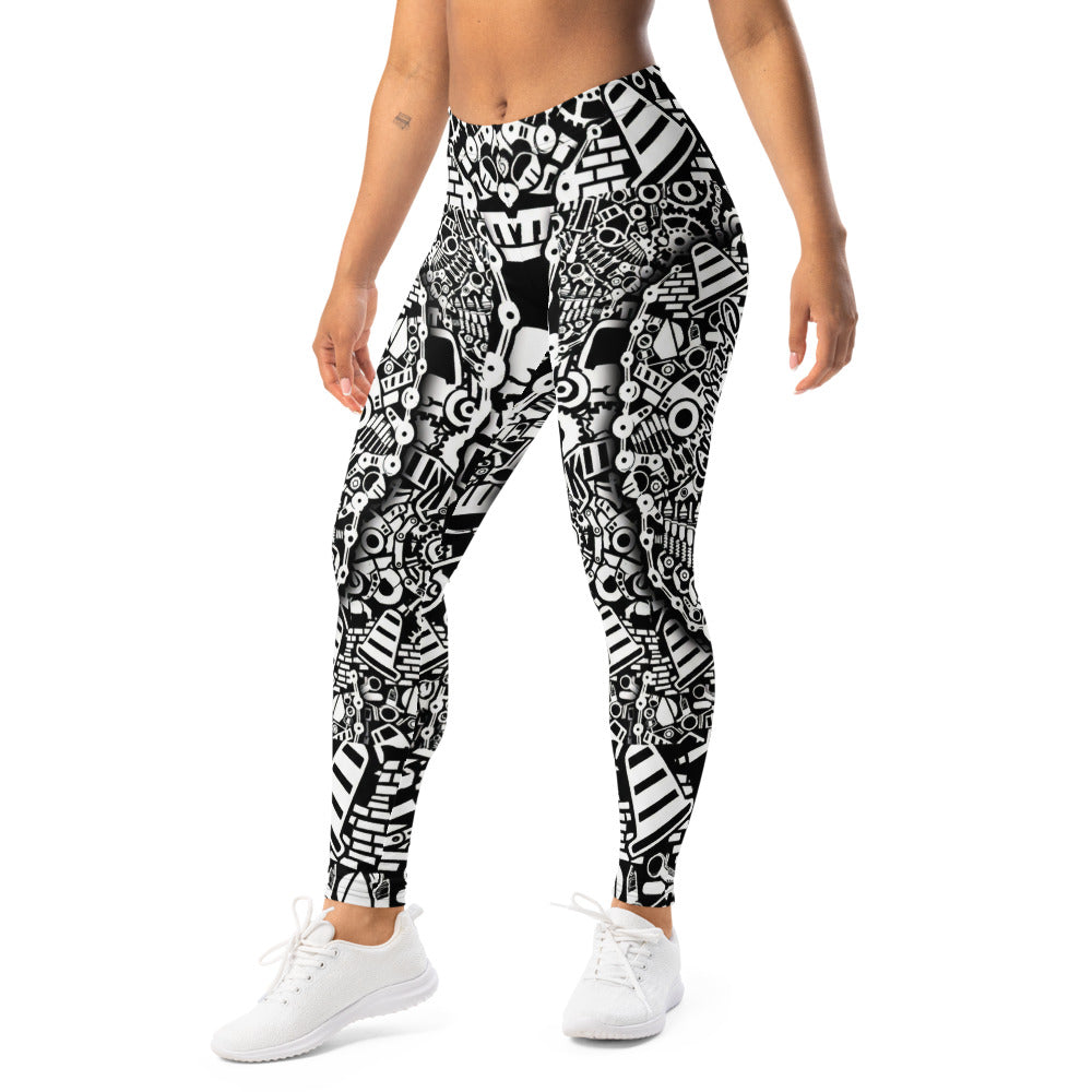 Personalisierte Damen Sportleggings Schwarz Weiß Urban Graffiti Muster Fitness Yoga Leggings K694