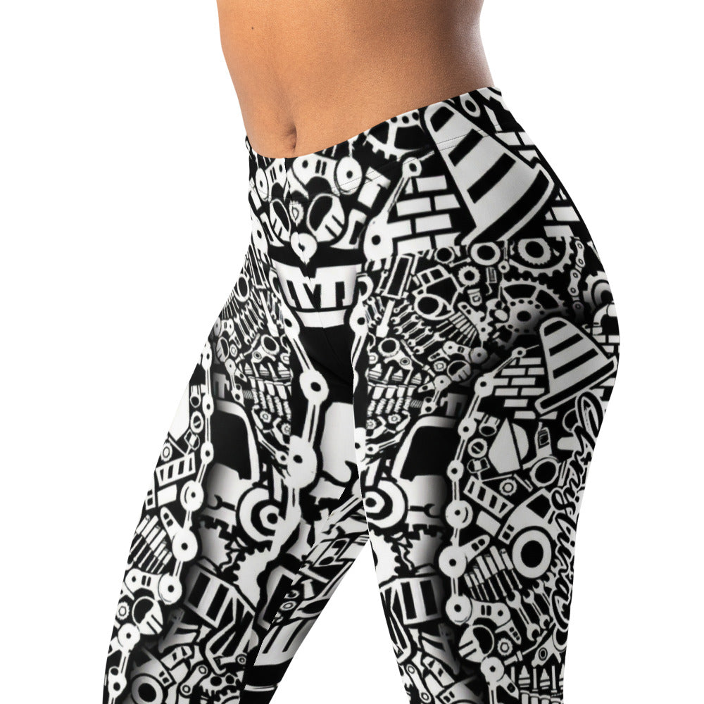 Personalisierte Damen Sportleggings Schwarz Weiß Urban Graffiti Muster Fitness Yoga Leggings K694