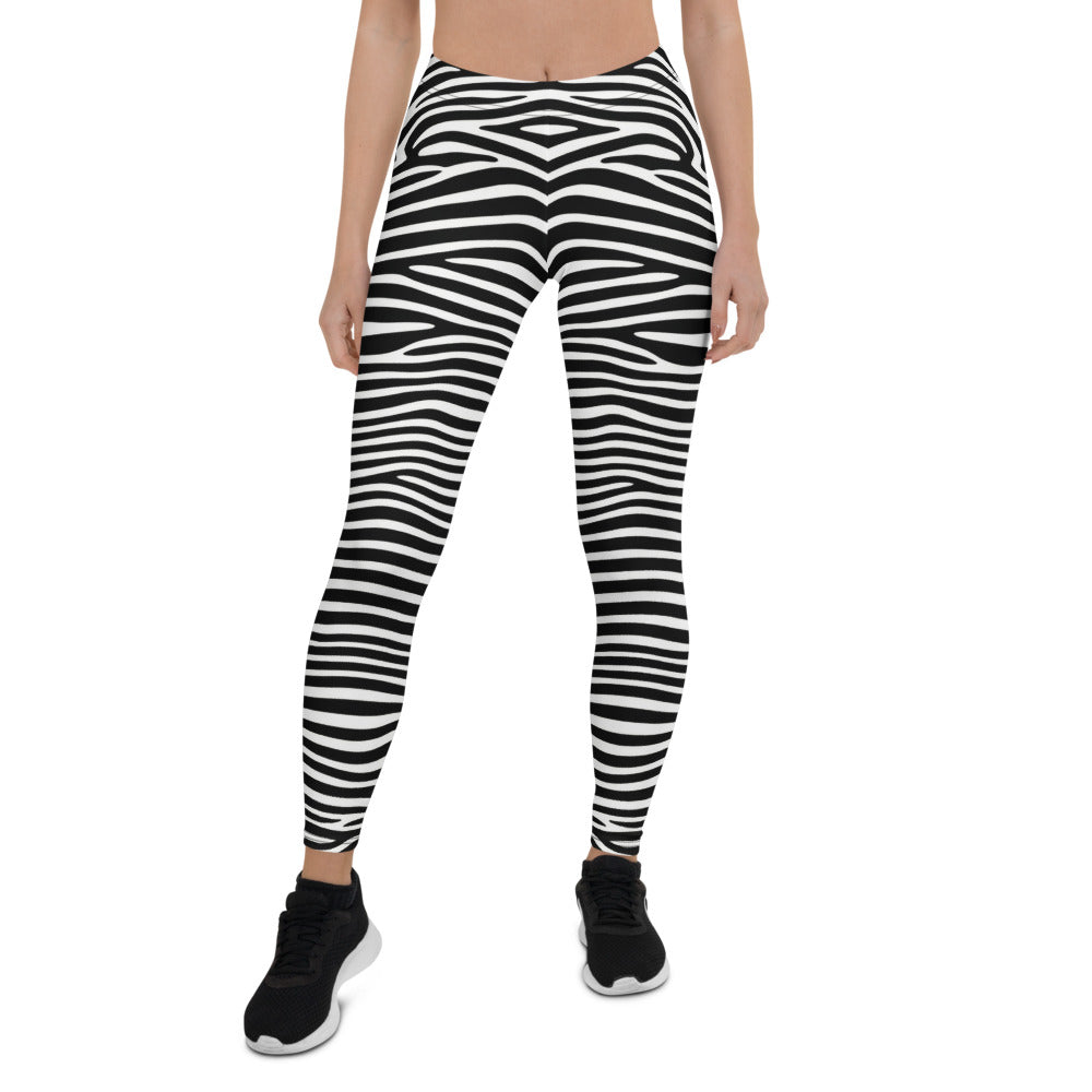 Personalisierte Damen Sportleggings Zebra Muster Schwarz Weiß Fitness Leggings Yoga Hose V730