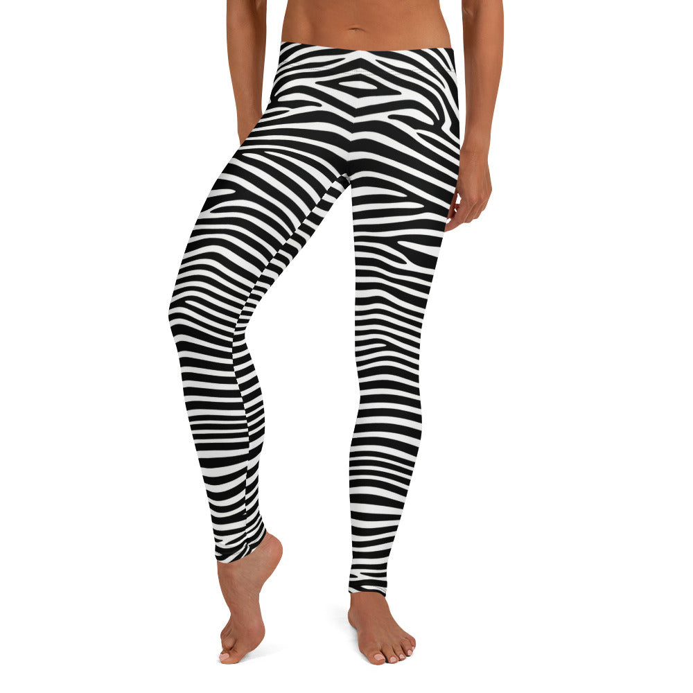 Personalisierte Damen Sportleggings Zebra Muster Schwarz Weiß Fitness Leggings Yoga Hose V730