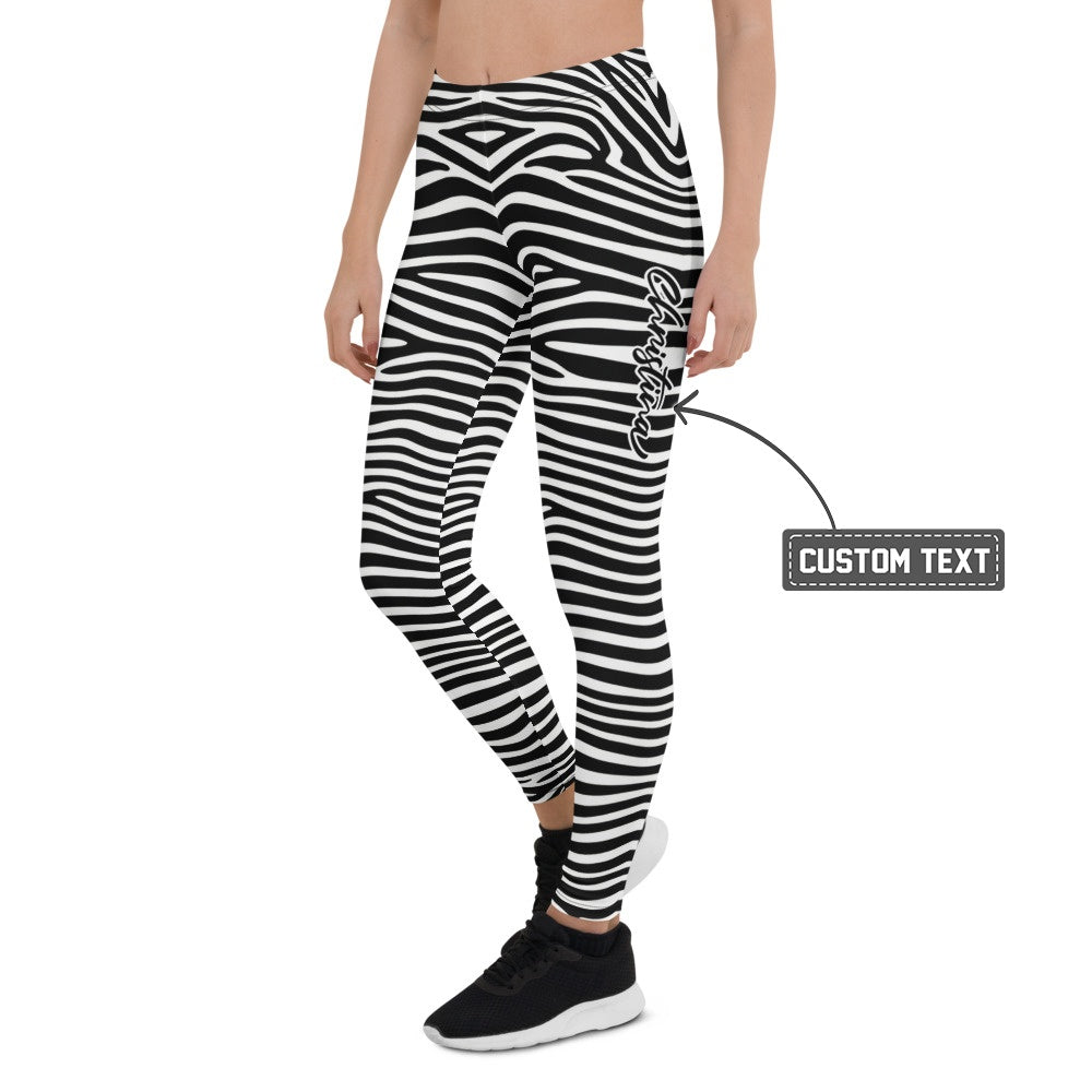 Personalisierte Damen Sportleggings Zebra Muster Schwarz Weiß Fitness Leggings Yoga Hose V730 - XL