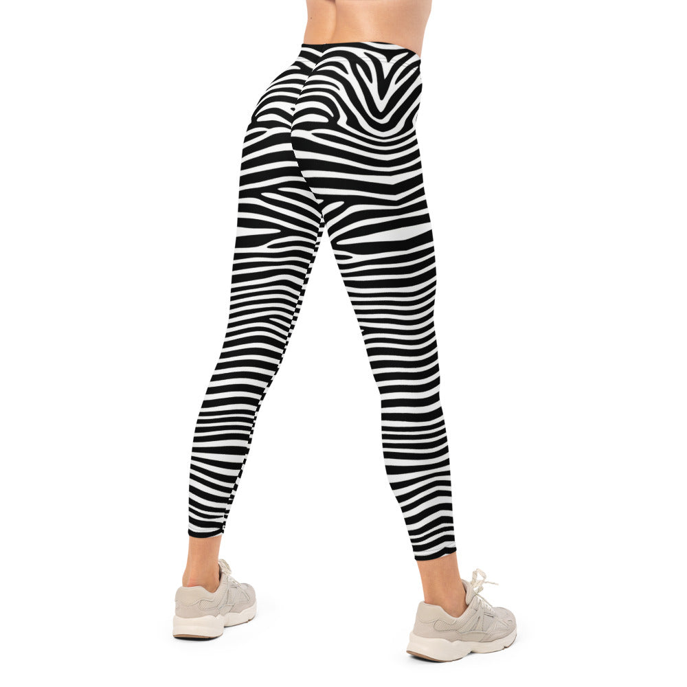 Personalisierte Damen Sportleggings Zebra Muster Schwarz Weiß Fitness Leggings Yoga Hose V730