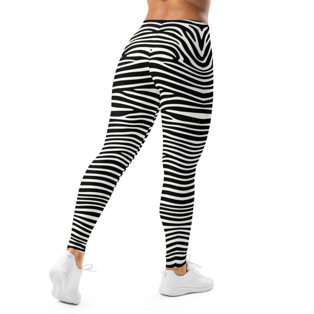 Personalisierte Damen Sportleggings Zebra Muster Schwarz Weiß Fitness Leggings Yoga Hose V730