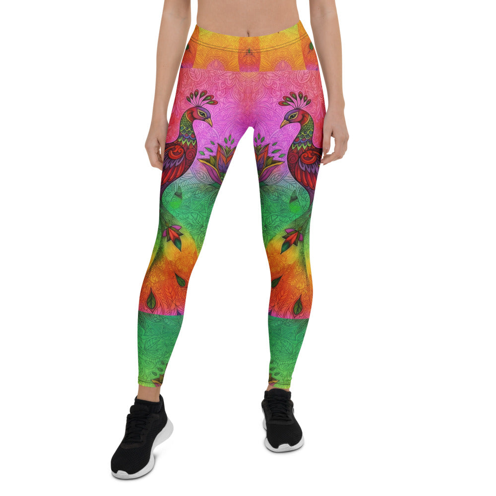 Personalisierte Damen Sportleggings Pfau Motiv Bunt Mandala Yoga Leggings Fitnesshose S249
