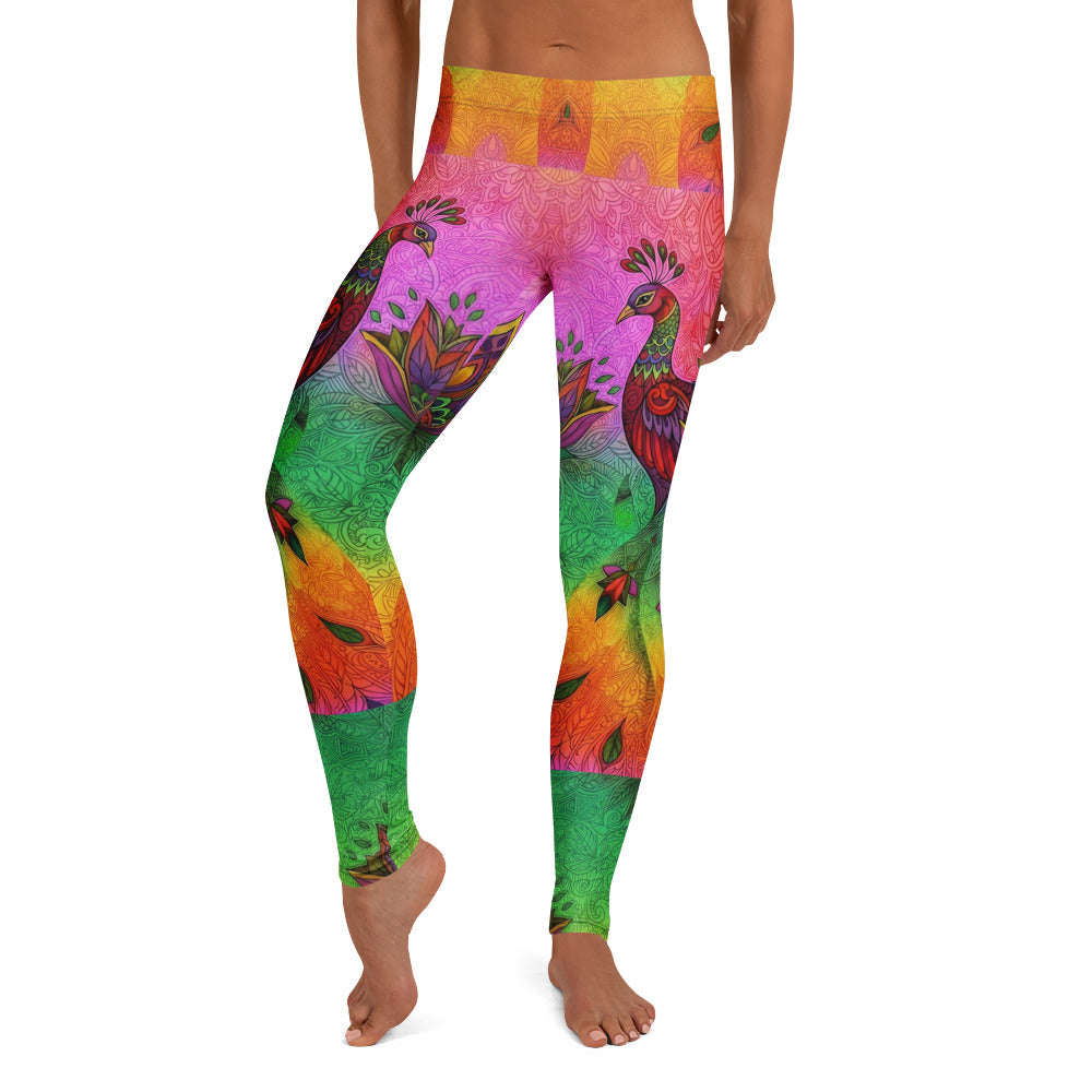 Personalisierte Damen Sportleggings Pfau Motiv Bunt Mandala Yoga Leggings Fitnesshose S249