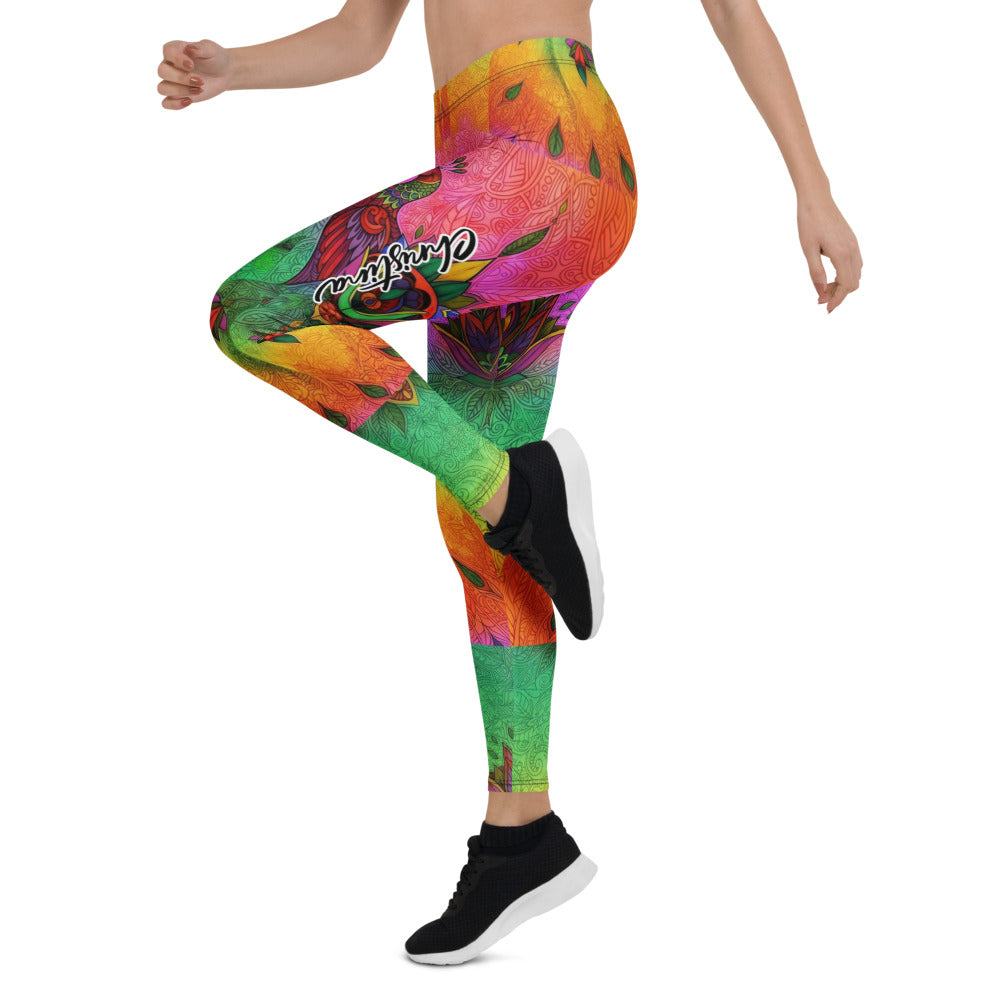 Personalisierte Damen Sportleggings Pfau Motiv Bunt Mandala Yoga Leggings Fitnesshose S249