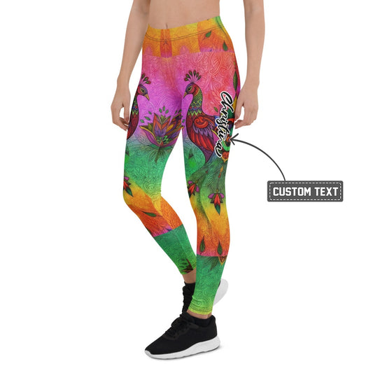 Personalisierte Damen Sportleggings Pfau Motiv Bunt Mandala Yoga Leggings Fitnesshose S249 - XL