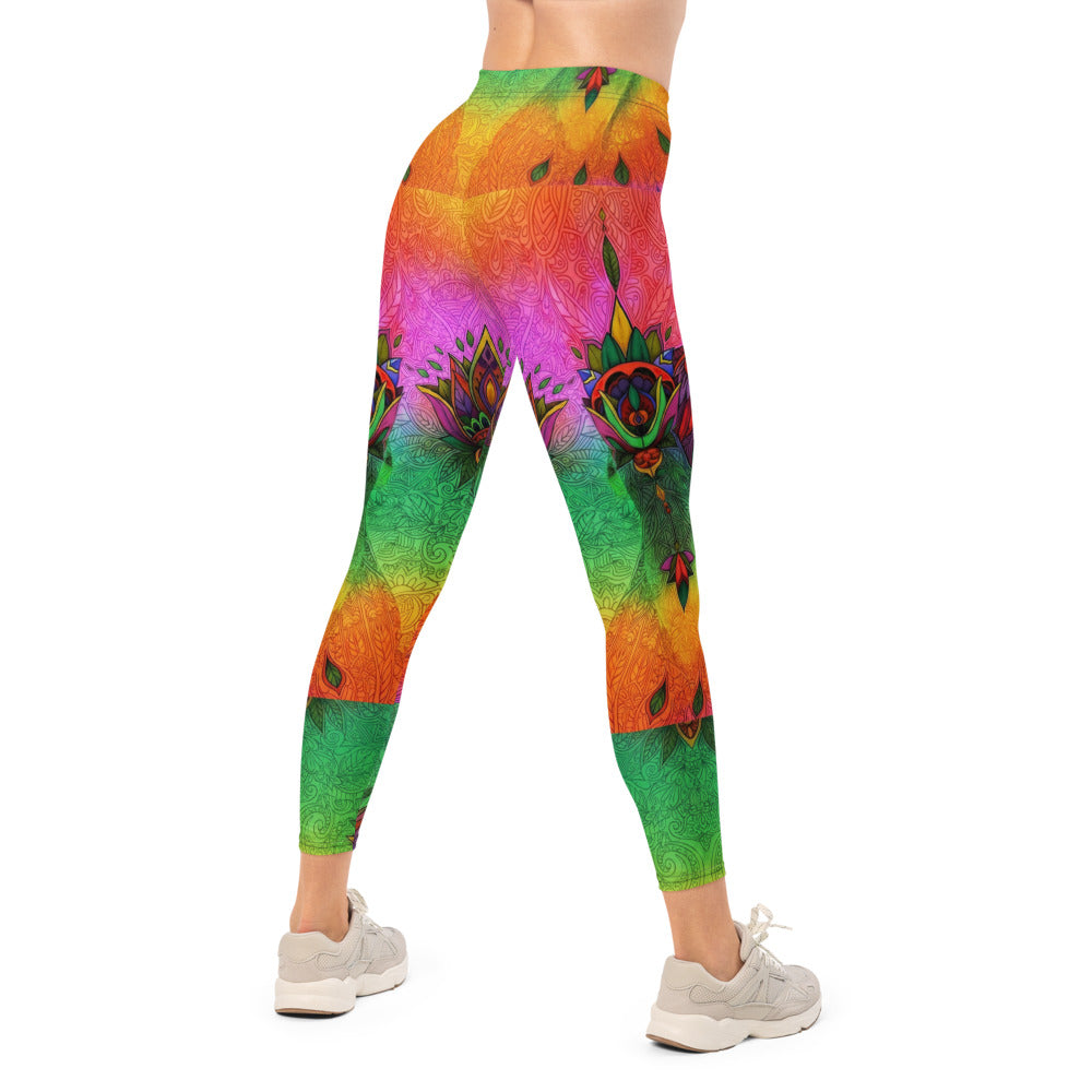 Personalisierte Damen Sportleggings Pfau Motiv Bunt Mandala Yoga Leggings Fitnesshose S249