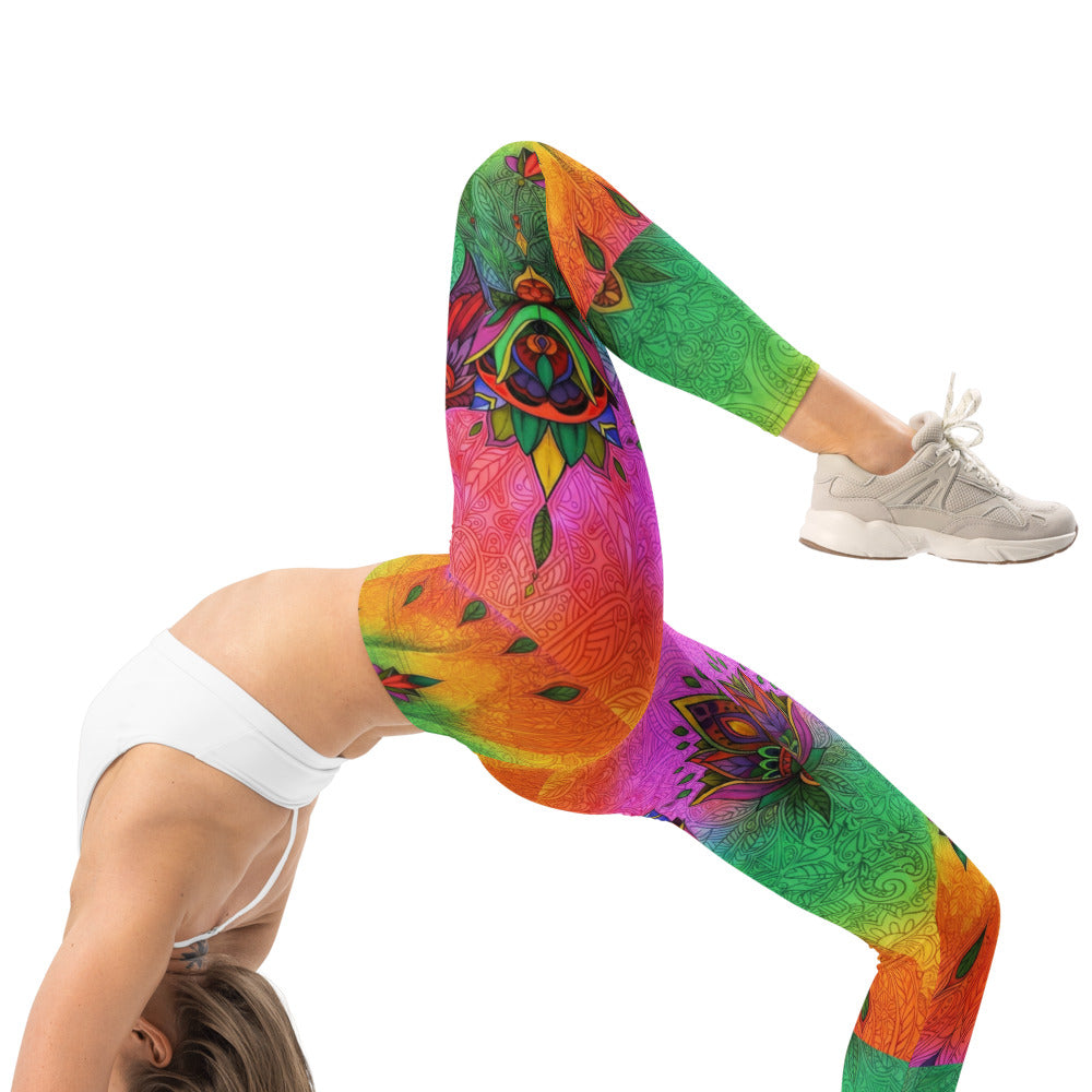 Personalisierte Damen Sportleggings Pfau Motiv Bunt Mandala Yoga Leggings Fitnesshose S249