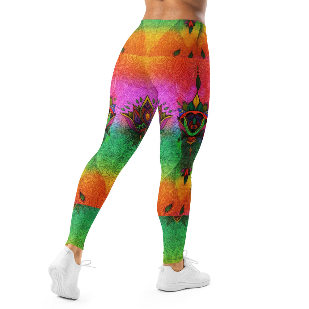 Personalisierte Damen Sportleggings Pfau Motiv Bunt Mandala Yoga Leggings Fitnesshose S249