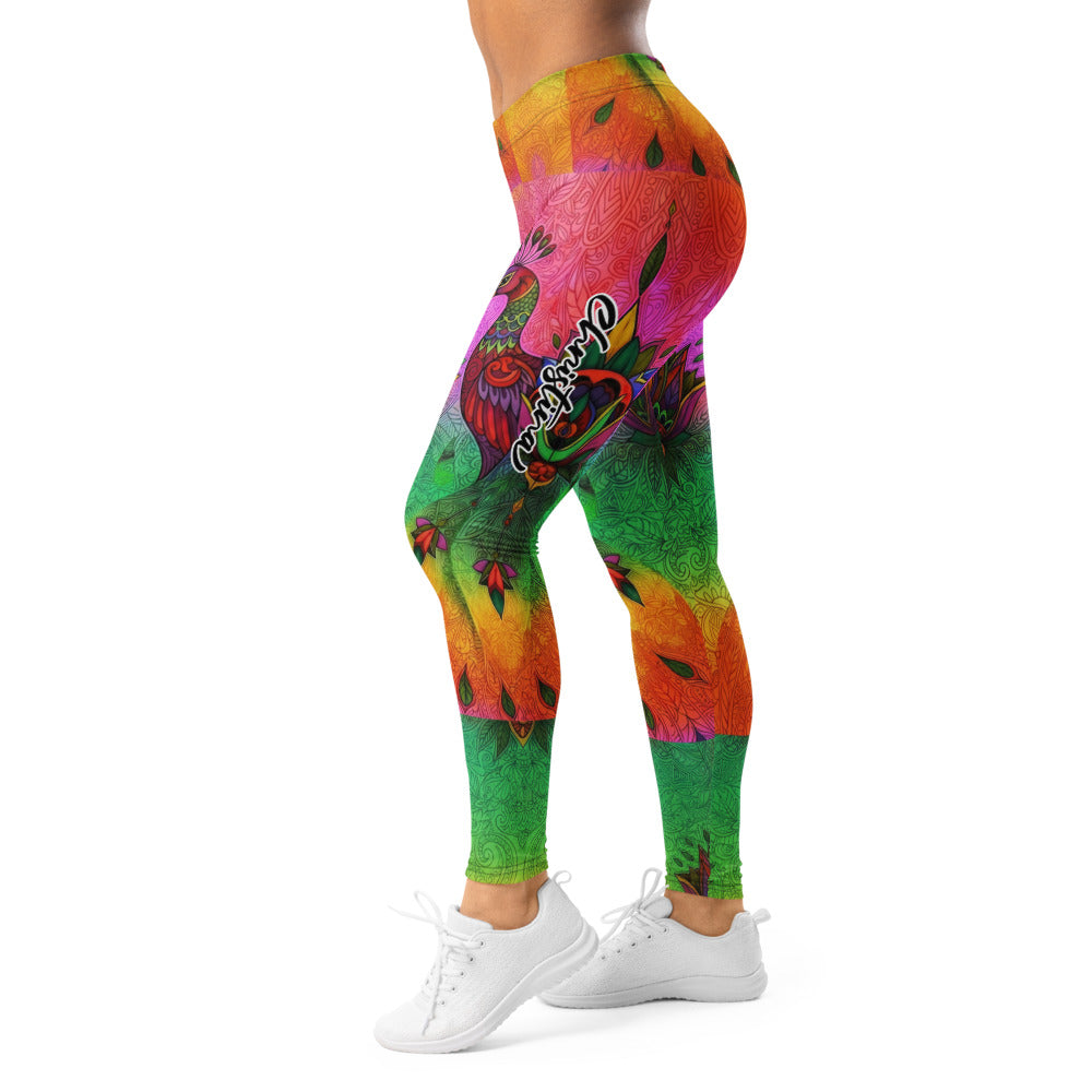 Personalisierte Damen Sportleggings Pfau Motiv Bunt Mandala Yoga Leggings Fitnesshose S249