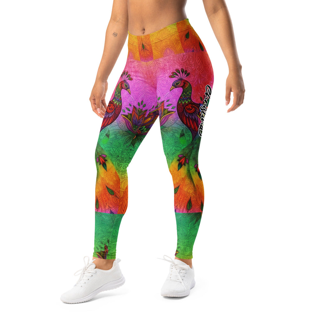 Personalisierte Damen Sportleggings Pfau Motiv Bunt Mandala Yoga Leggings Fitnesshose S249