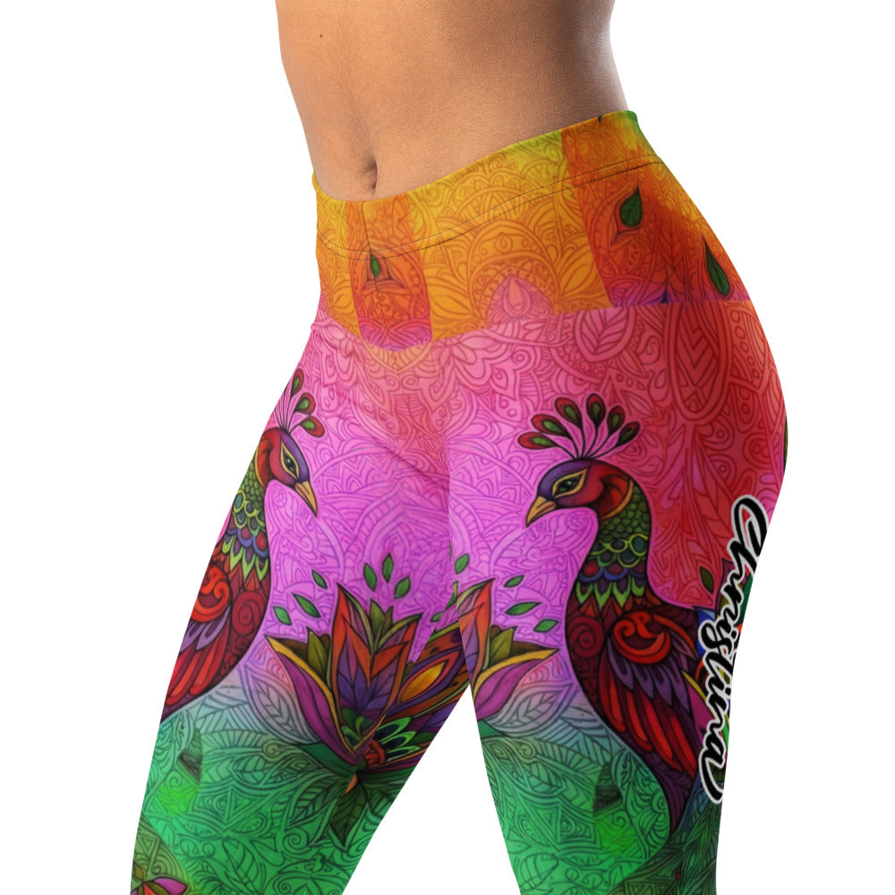 Personalisierte Damen Sportleggings Pfau Motiv Bunt Mandala Yoga Leggings Fitnesshose S249