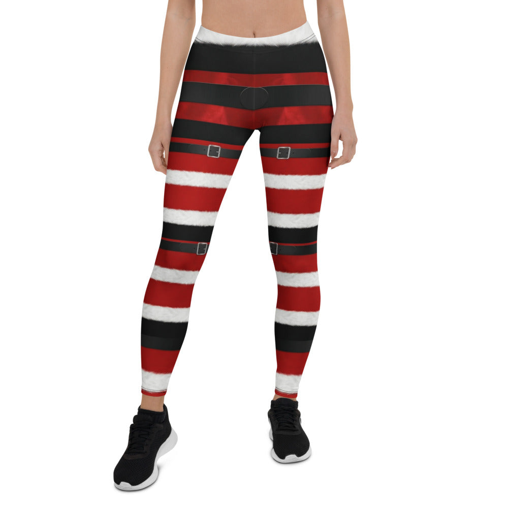 Personalisierte Damen Sportleggings Weihnachten Nikolaus Design Rot Weiß Gestreift Fitnesshose Yoga Leggings H030