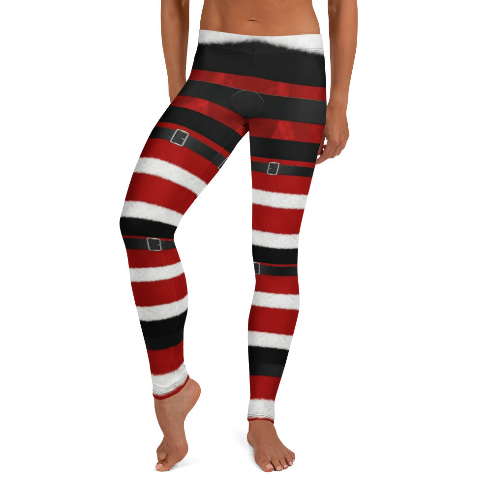 Personalisierte Damen Sportleggings Weihnachten Nikolaus Design Rot Weiß Gestreift Fitnesshose Yoga Leggings H030