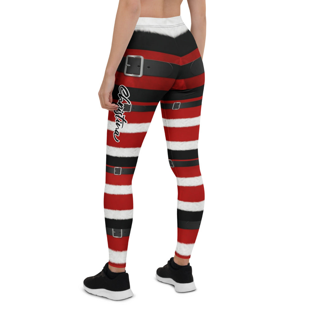 Personalisierte Damen Sportleggings Weihnachten Nikolaus Design Rot Weiß Gestreift Fitnesshose Yoga Leggings H030