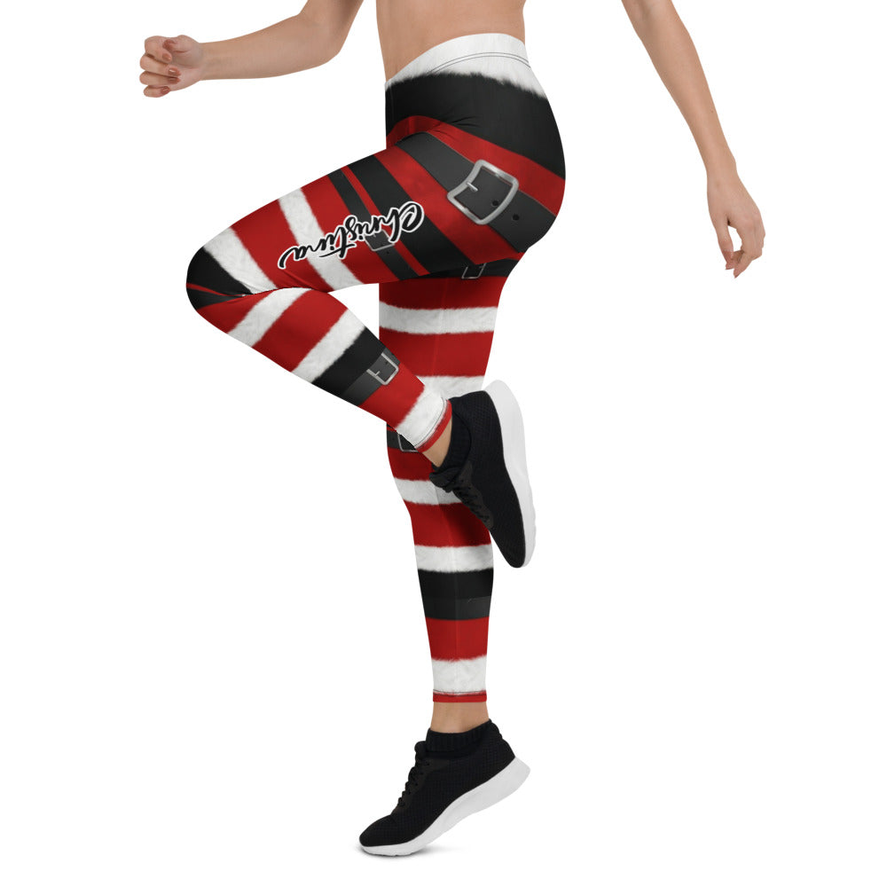 Personalisierte Damen Sportleggings Weihnachten Nikolaus Design Rot Weiß Gestreift Fitnesshose Yoga Leggings H030