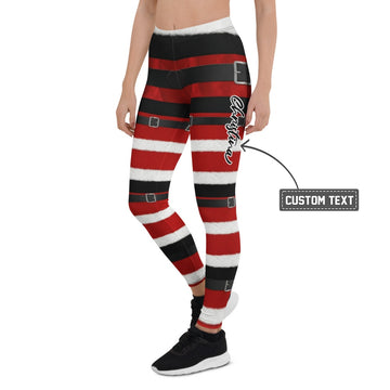Personalisierte Damen Sportleggings Weihnachten Nikolaus Design Rot Weiß Gestreift Fitnesshose Yoga Leggings H030 - XL
