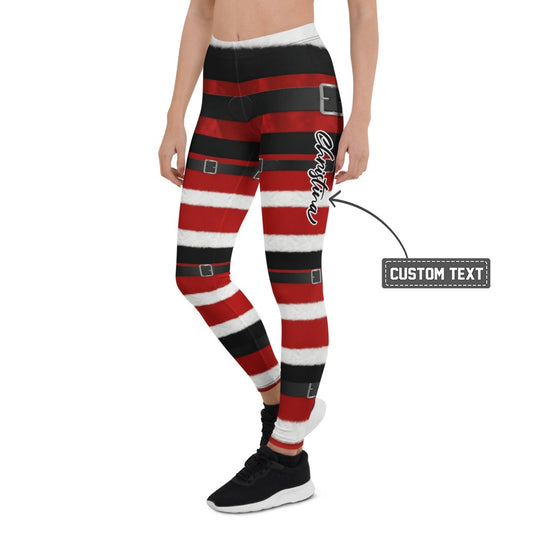 Personalisierte Damen Sportleggings Weihnachten Nikolaus Design Rot Weiß Gestreift Fitnesshose Yoga Leggings H030 - XL