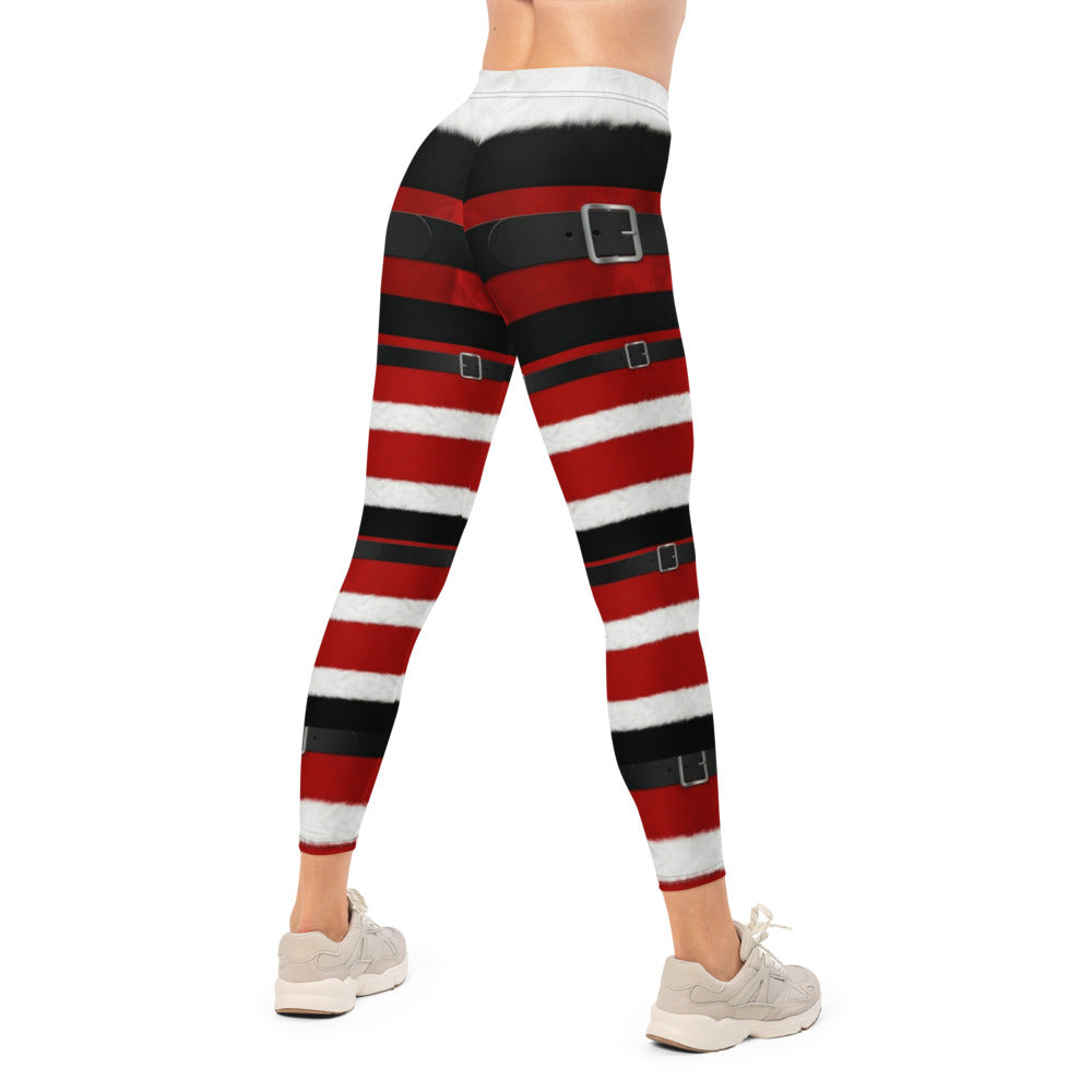 Personalisierte Damen Sportleggings Weihnachten Nikolaus Design Rot Weiß Gestreift Fitnesshose Yoga Leggings H030
