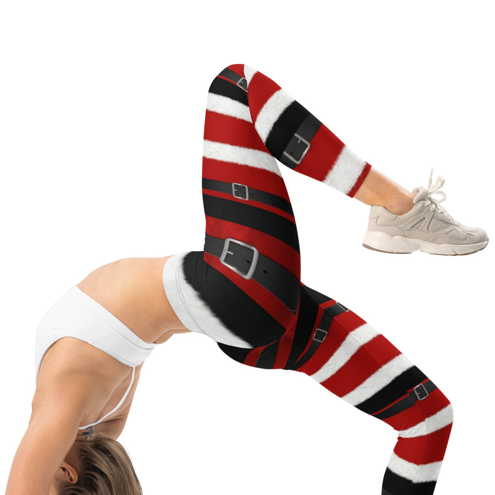 Personalisierte Damen Sportleggings Weihnachten Nikolaus Design Rot Weiß Gestreift Fitnesshose Yoga Leggings H030