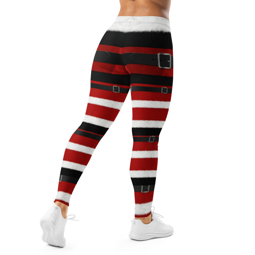 Personalisierte Damen Sportleggings Weihnachten Nikolaus Design Rot Weiß Gestreift Fitnesshose Yoga Leggings H030