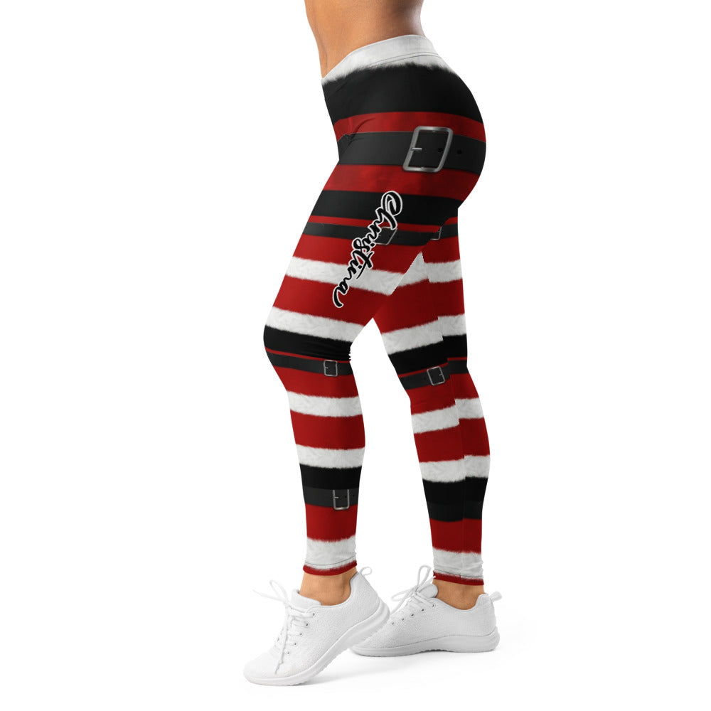 Personalisierte Damen Sportleggings Weihnachten Nikolaus Design Rot Weiß Gestreift Fitnesshose Yoga Leggings H030