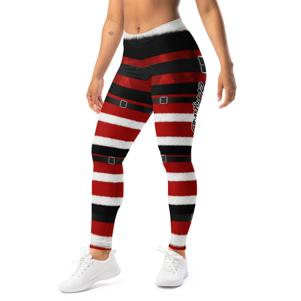 Personalisierte Damen Sportleggings Weihnachten Nikolaus Design Rot Weiß Gestreift Fitnesshose Yoga Leggings H030