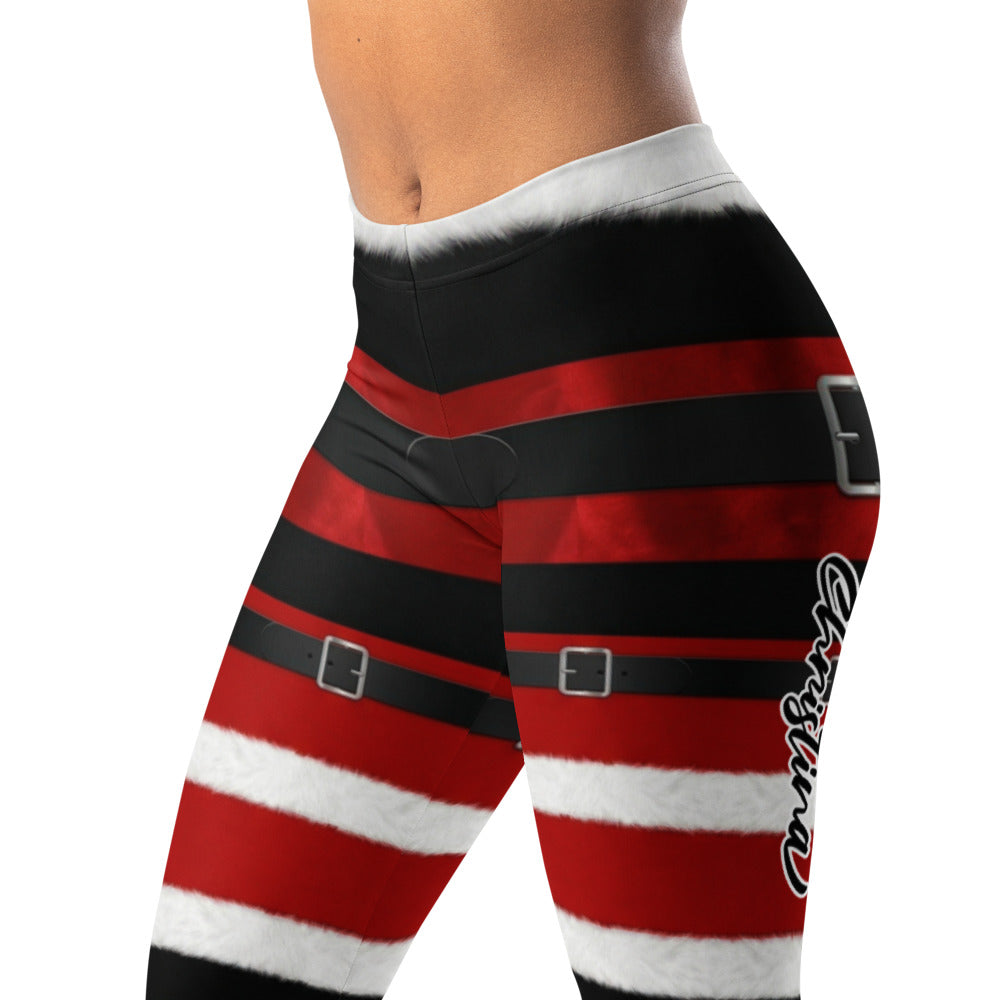 Personalisierte Damen Sportleggings Weihnachten Nikolaus Design Rot Weiß Gestreift Fitnesshose Yoga Leggings H030