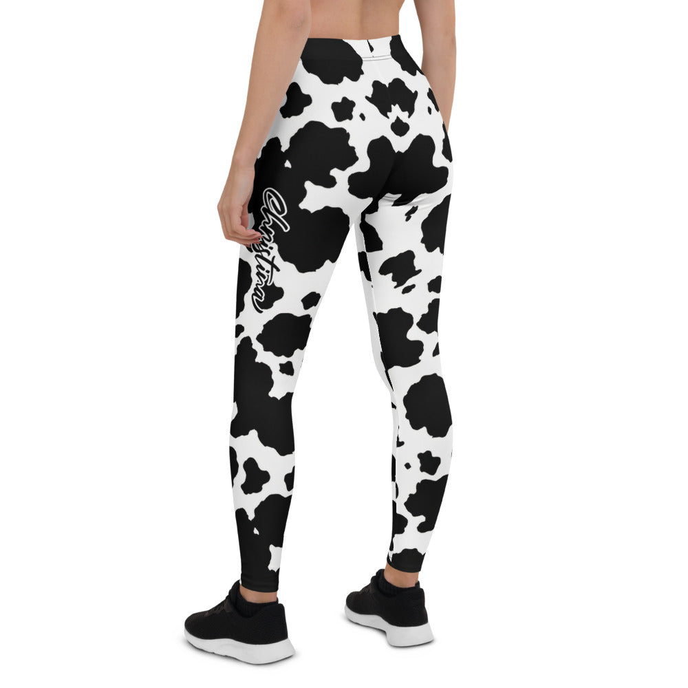 Personalisierte Damen Sportleggings Kuhmuster Schwarz Weiß Fitness Leggings Yoga Hose Z492