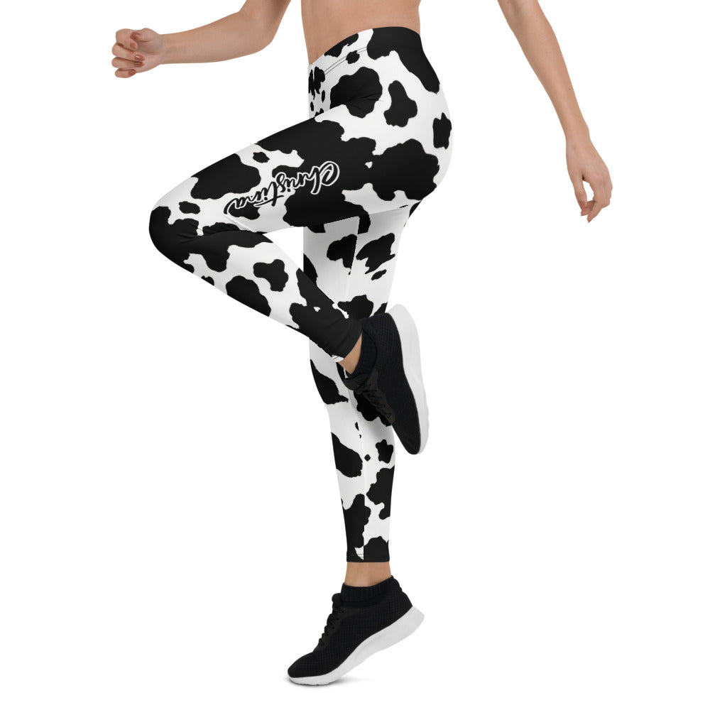Personalisierte Damen Sportleggings Kuhmuster Schwarz Weiß Fitness Leggings Yoga Hose Z492