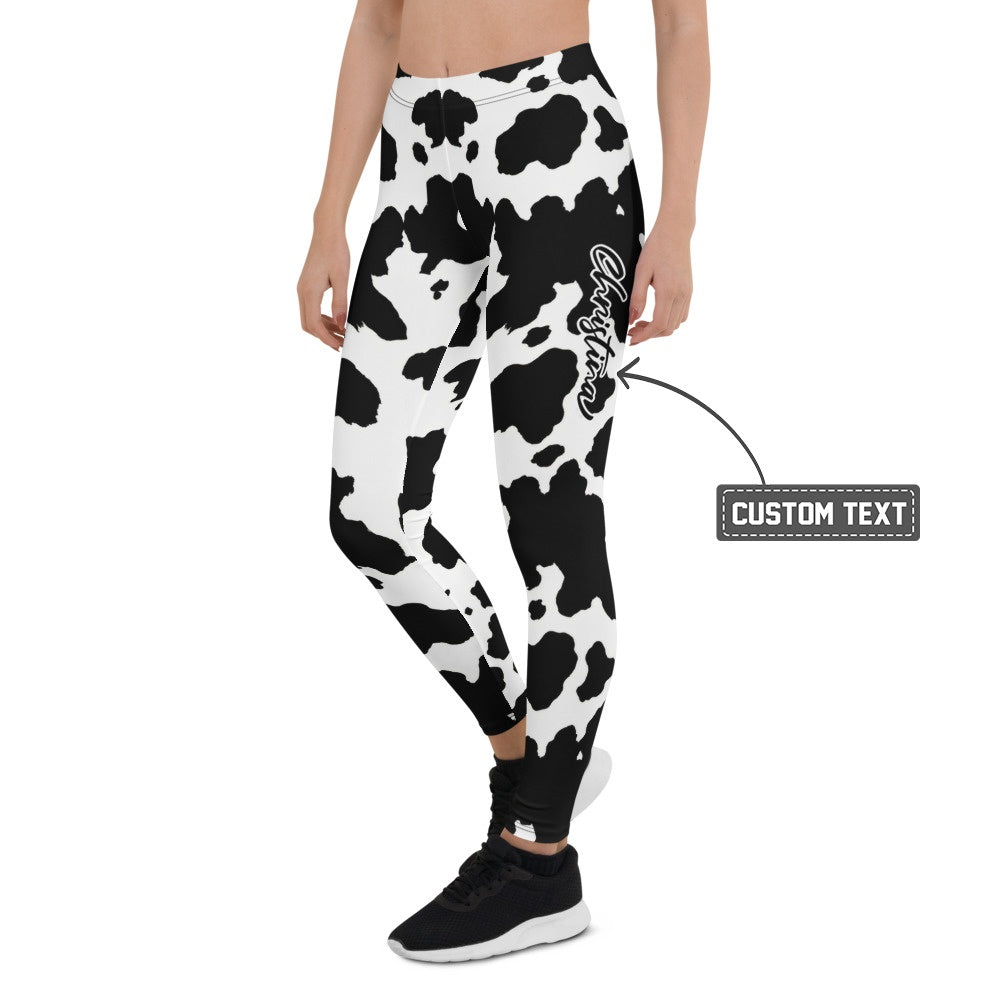 Personalisierte Damen Sportleggings Kuhmuster Schwarz Weiß Fitness Leggings Yoga Hose Z492 - XL