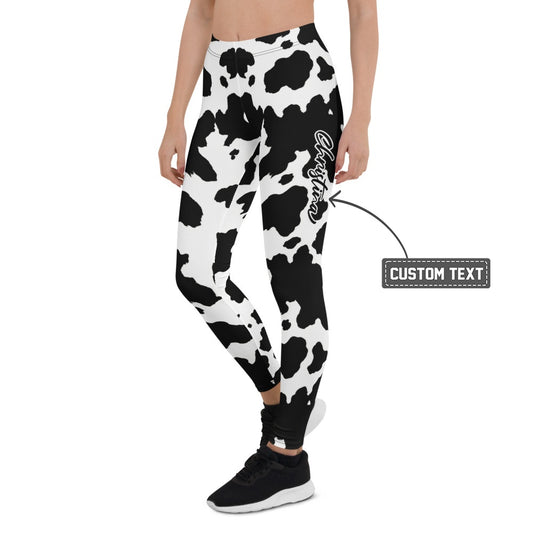 Personalisierte Damen Sportleggings Kuhmuster Schwarz Weiß Fitness Leggings Yoga Hose Z492 - XL