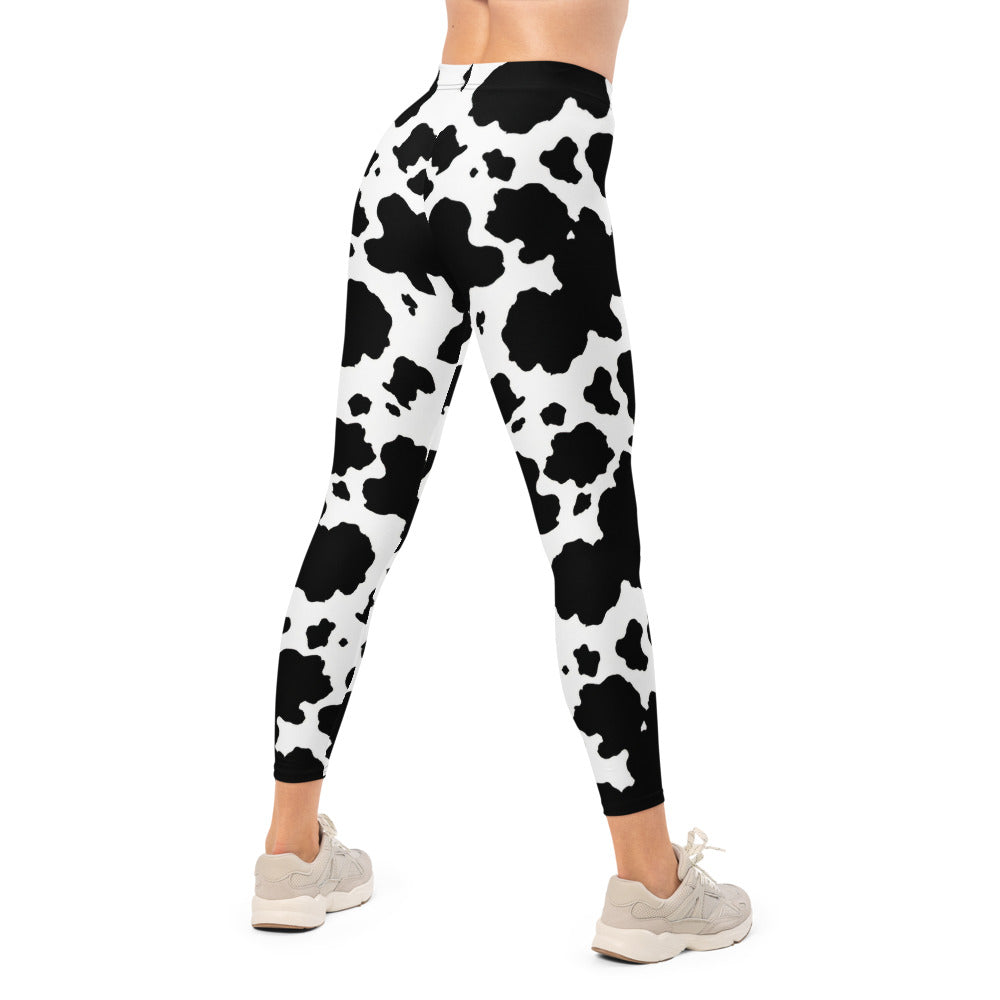 Personalisierte Damen Sportleggings Kuhmuster Schwarz Weiß Fitness Leggings Yoga Hose Z492