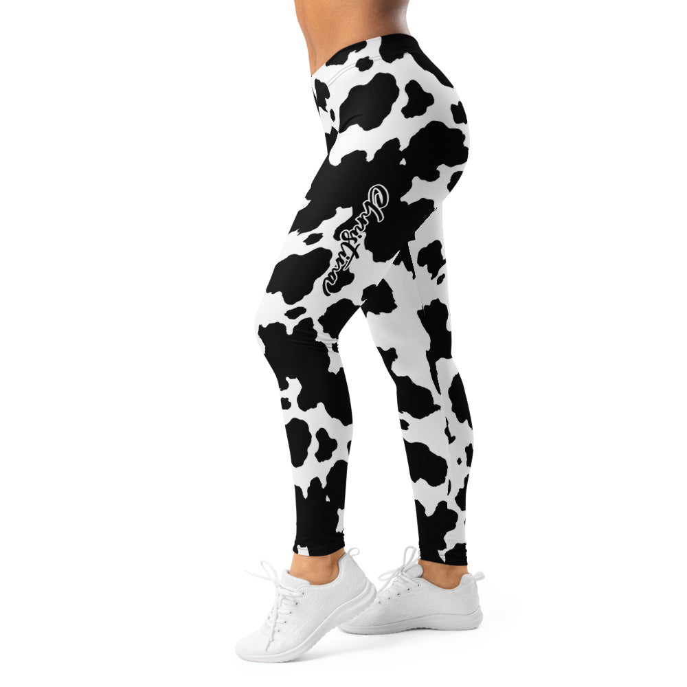 Personalisierte Damen Sportleggings Kuhmuster Schwarz Weiß Fitness Leggings Yoga Hose Z492
