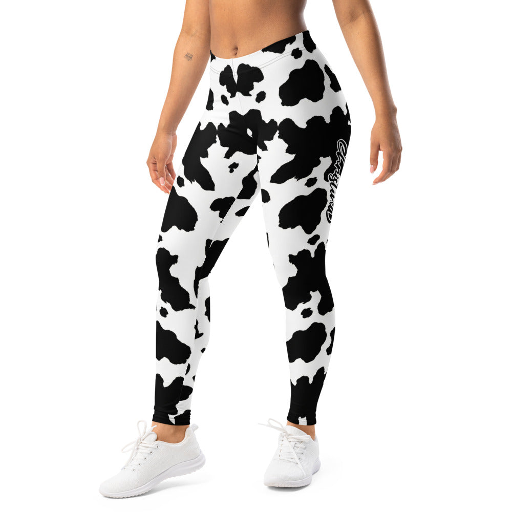 Personalisierte Damen Sportleggings Kuhmuster Schwarz Weiß Fitness Leggings Yoga Hose Z492