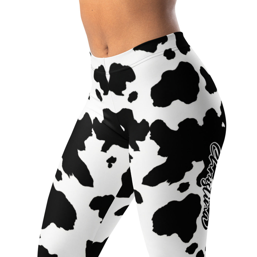 Personalisierte Damen Sportleggings Kuhmuster Schwarz Weiß Fitness Leggings Yoga Hose Z492