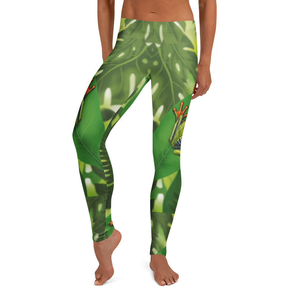 Personalisierte Sportleggings Damen Dschungel Design Grün Frosch Motiv Tropische Fitness Leggings G821