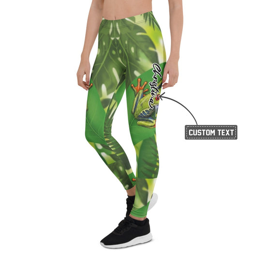Personalisierte Sportleggings Damen Dschungel Design Grün Frosch Motiv Tropische Fitness Leggings G821 - XL
