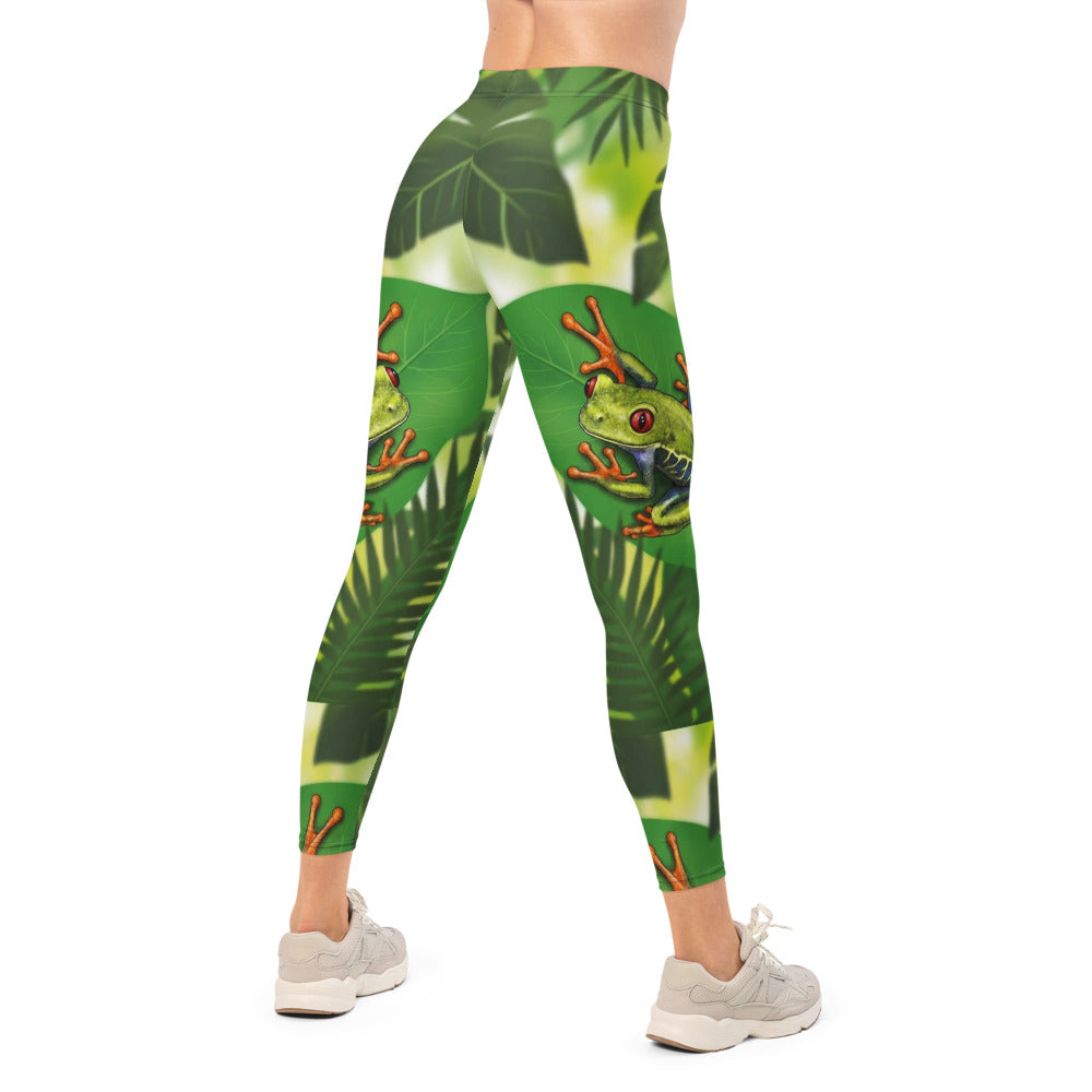 Personalisierte Sportleggings Damen Dschungel Design Grün Frosch Motiv Tropische Fitness Leggings G821