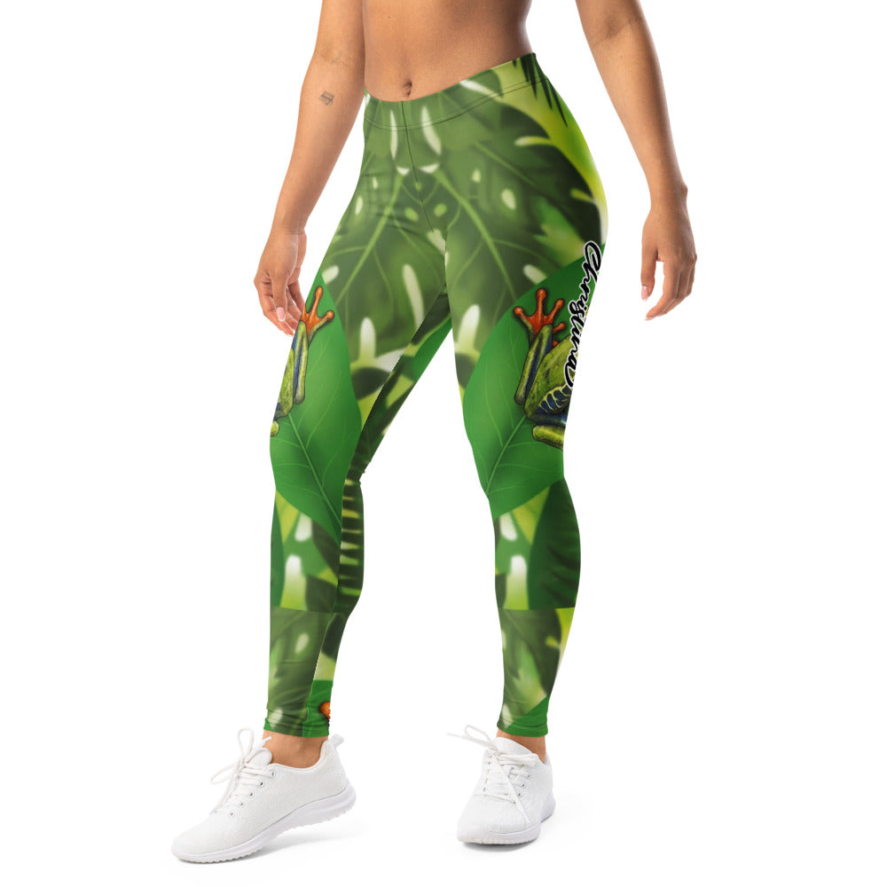 Personalisierte Sportleggings Damen Dschungel Design Grün Frosch Motiv Tropische Fitness Leggings G821