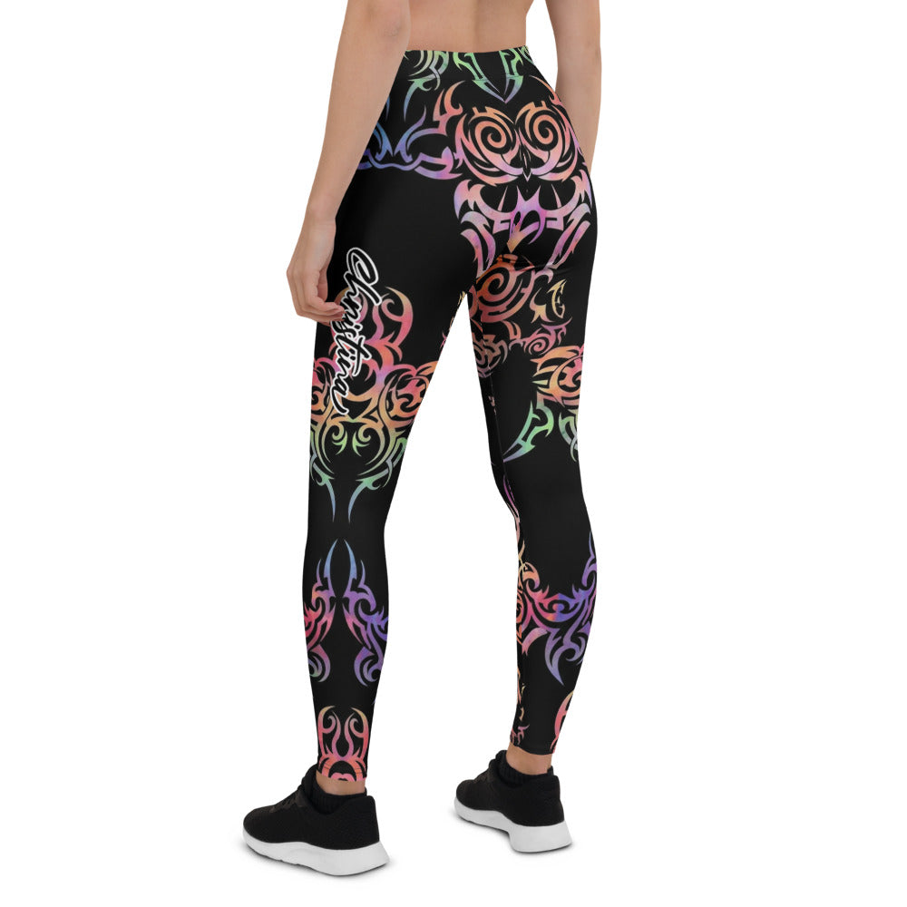 Personalisierte Damen Sportleggings Schwarz Buntes Tribal Design Yoga Fitness Leggings Ornamente V002