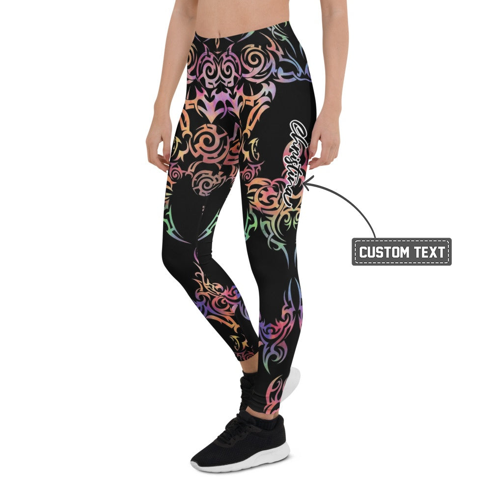 Personalisierte Damen Sportleggings Schwarz Buntes Tribal Design Yoga Fitness Leggings Ornamente V002 - XL