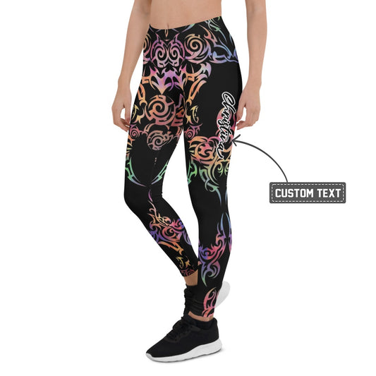 Personalisierte Damen Sportleggings Schwarz Buntes Tribal Design Yoga Fitness Leggings Ornamente V002 - XL