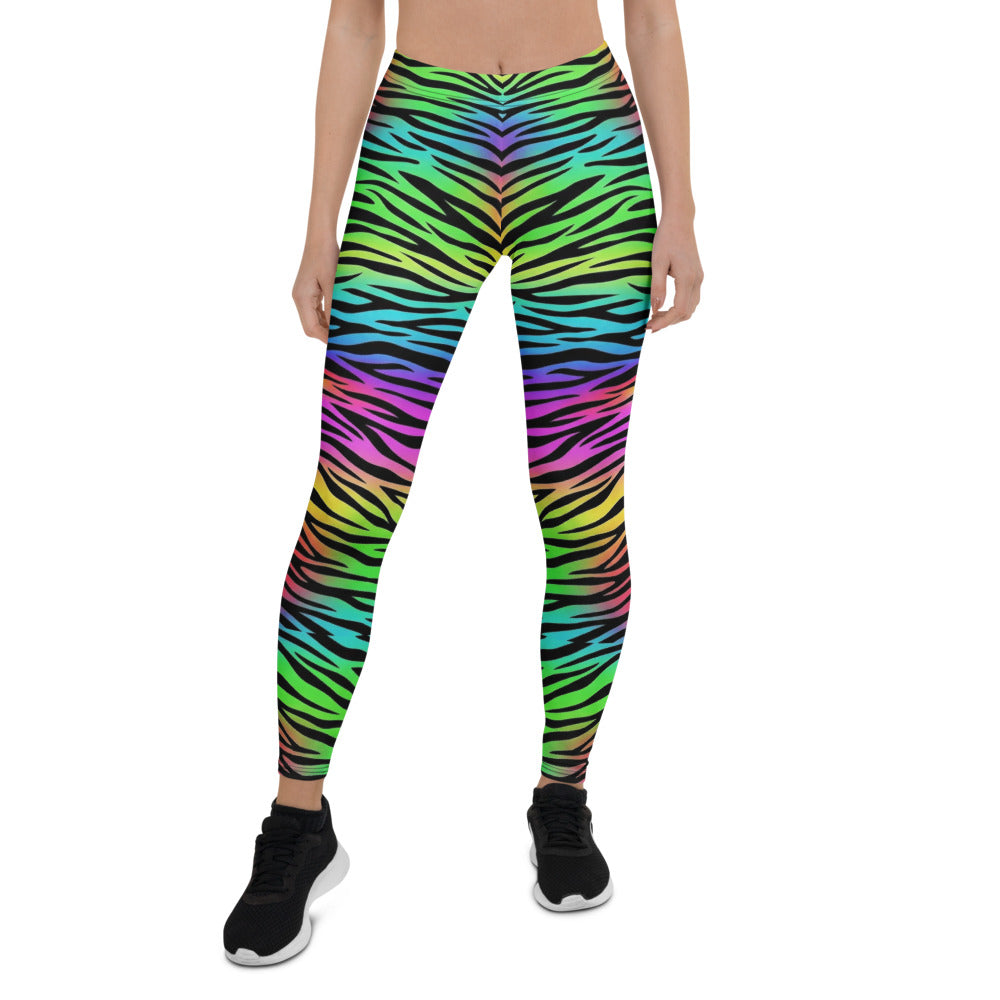 Personalisierte Damen Sportleggings Zebramuster Regenbogen Bunt Fitness Leggings Yoga Hose Animal Print X243